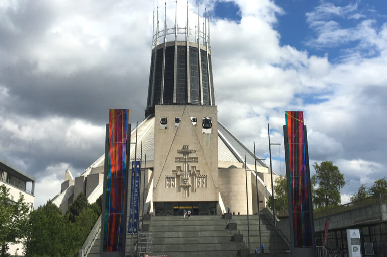 The circular Metropolitan Cathedral, one of the stops on Treasure Hunt Liverpool